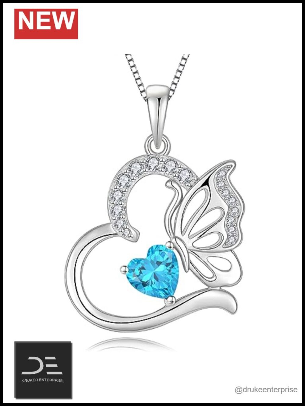 925 Sterling Silver Butterfly Heart Pendant Necklace
